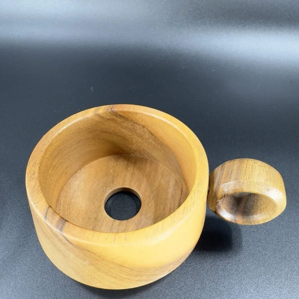 Vintage Jena Glass Mug with Wooden Holder Insert Set 3 Round Handle Wood Insert‎
